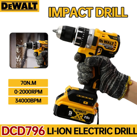 DEWALT DCD796 Burghiu electric 13mm Șurubelniță portabilă fără perii 70 Nm Mașină de găurit cu impact Litiu reîncărcabilă 20V Unealtă electrică