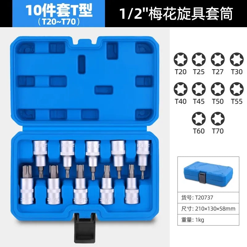 Set de 10 bucăți Hi-Spec Set de biți hexagonal de 1/2 inch Cheie hexagonală cu șase unghiuri pentru cheie cu clichet Instrument manual pentru reparații auto