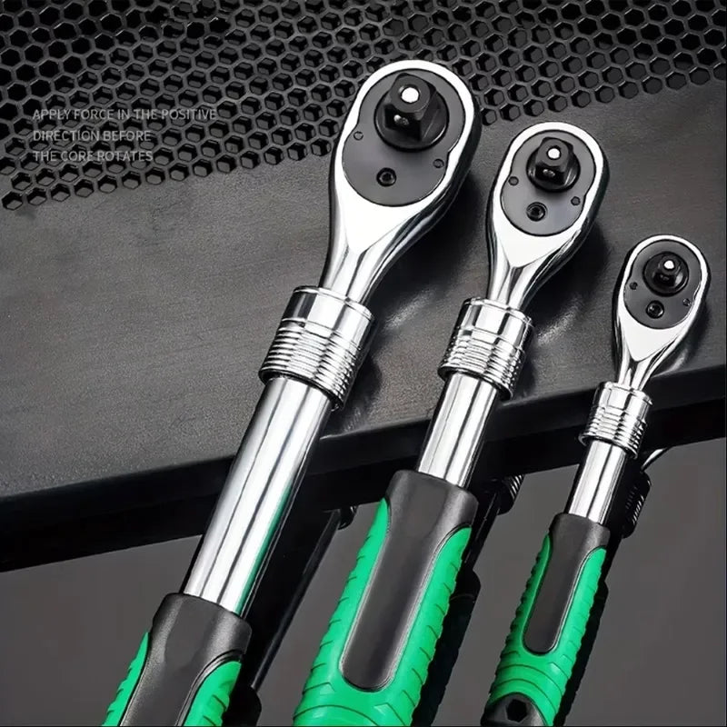 New Retractable Ratchet Set 1/4 3/8 1/2 Inch Drive Rotary Ratchet Reversible Drive 72 Teeth Socket Wrench Mechanical Repair Tool