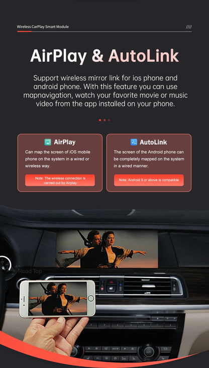 Road Top Wireless CarPlay Android Auto pentru BMW Seria 5 7 F10 F11 F07 GT F01 F02 F03 F04 2009-2016 cu Mirror Link Air Play