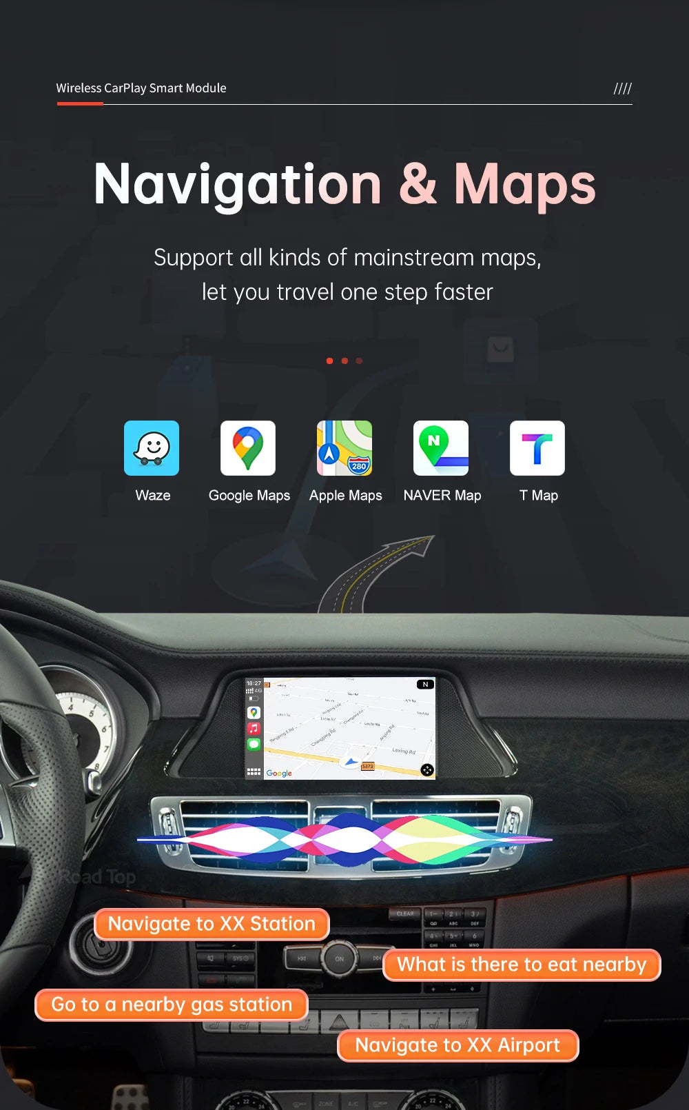 Road Top Wireless CarPlay Android Auto for Mercedes Benz CLS W218 2011-2015 with Mirror Link AirPlay Rear Camera Functions