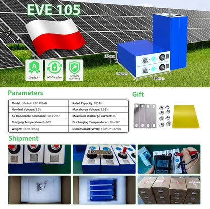 Poland Lifepo4 Grade A Power Bank  12V 24V 48V EVE105AH 280AH CALB 280AH 300AH Battery 9000 cycles Lifepo4 Battery  For Solar