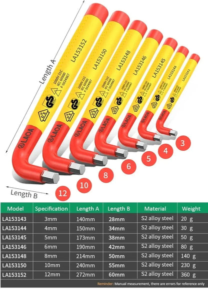 LAOA Insulated L-type Allen Wrench VDE Hex Screwdrivers Set Repair Auto 1000V Hexagon Screwdriver Key Electrician Household Tool