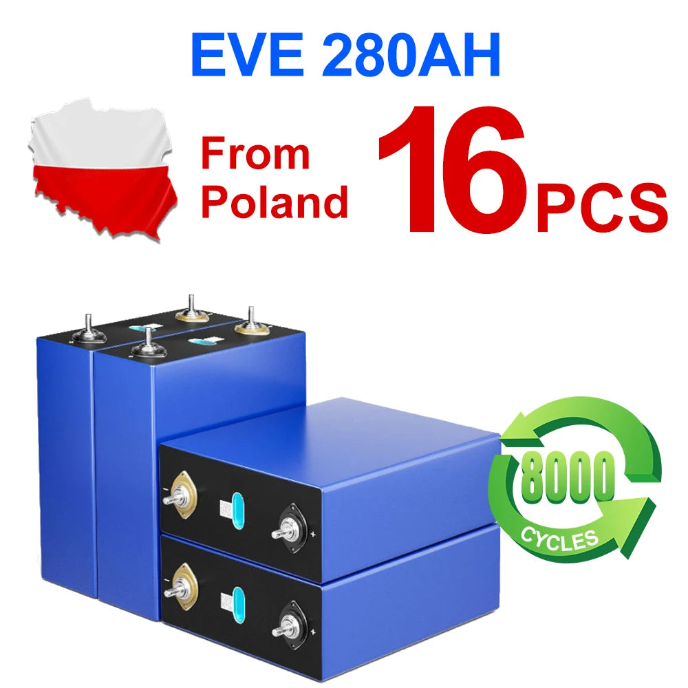 Poland Stock Grade A+ 8000 Cycles  EVE280K 12V 24V 48V 96V Lifepo4 Battery Pack Rechargeable Batteries Tax Free Home Solar