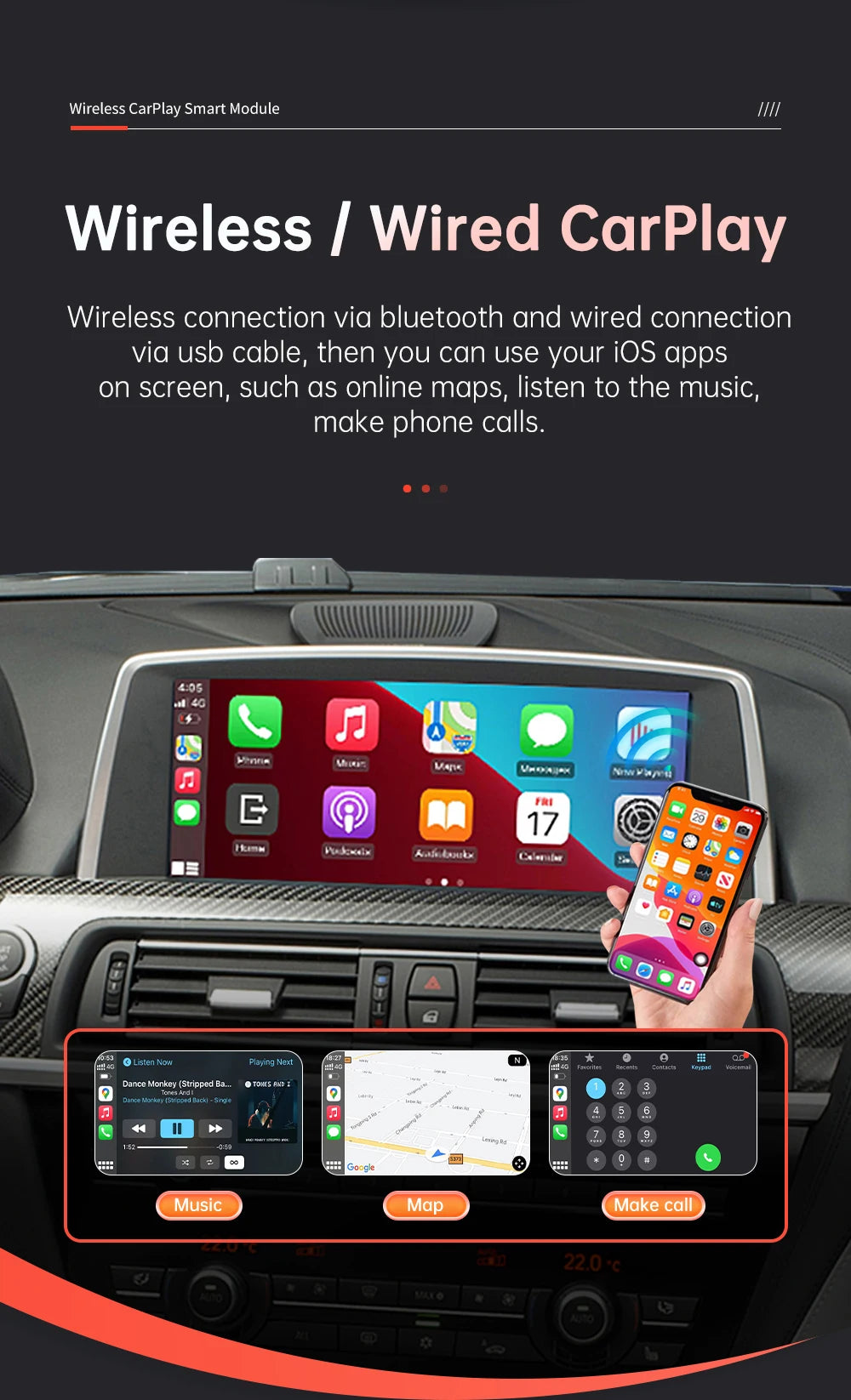 Road Top Wireless CarPlay pentru BMW Seria 6 F06 F12 F13 G32 2010-2020 CIC NBT EVO cu Android Auto Mirror Link Funcții AirPlay