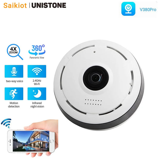 Saikiot V380 5MP WIFI Cameră panoramică Wireless CCTV Cameră panoramică de securitate la domiciliu 360 180 grade WIFI Fisheye Camera