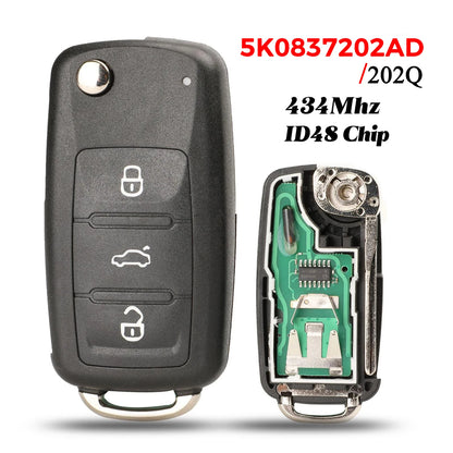 jingyuqin 5K0837202AD/202Q cheie de mașină cu telecomandă 434Mhz pentru VW VOLKSWAGEN Caddy Eos Golf Jetta Polo Scirocco Tiguan ID48 Chip fob