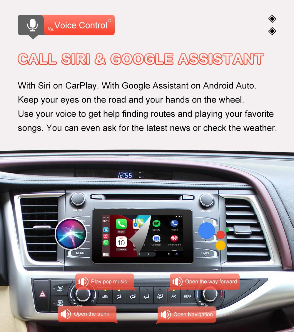 Wireless Carplay Android Auto For TOYOTA Touch2 Entune2.0 Highlander Auris Sienna Prius Yaris Camry Corolla Avensis RAV4