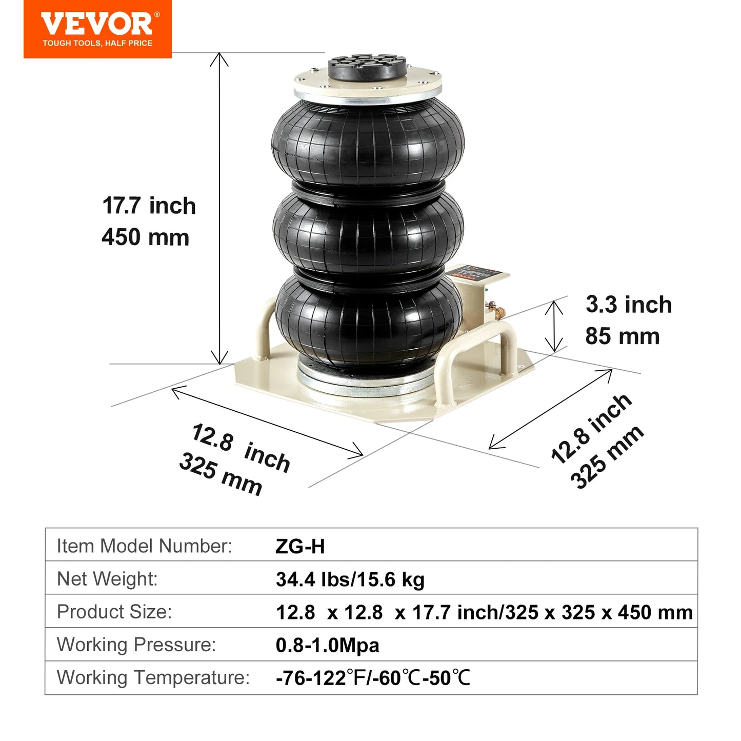 VEVOR Air Jack 3 Ton/6600 lbs Triple Bag Air Jack, Airbag Jack with Six Steel Pipes Pneumatic Jack for Car, Garage, Repair