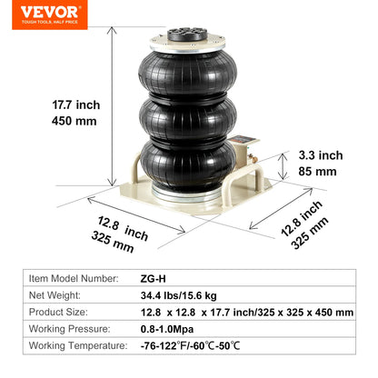 VEVOR Air Jack 3 Ton/6600 lbs Triple Bag Air Jack, Airbag Jack with Six Steel Pipes Pneumatic Jack for Car, Garage, Repair