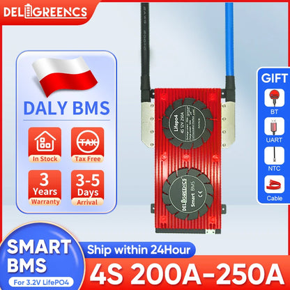 Lifepo4 BMS Poland Stock DALY 4S 12V BMS Smart Lifepo4 Battery 200A 250A With Balance Bluetooth Uart For Solar