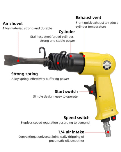 HIFENSON ciocan pneumatic de 120 mm Pistol de mână profesional Lopeți cu gaz Mici pentru îndepărtarea ruginei Unelte pneumatice cu set de 4 dalte