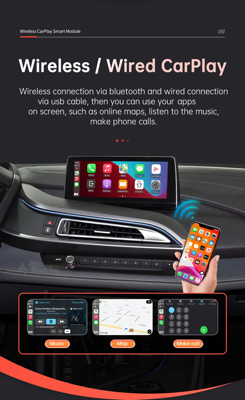 Wireless CarPlay Android Auto pentru sistemul BMW i8 I12 NBT 2014-2018, cu Mirror Link AirPlay Car Play Funcții