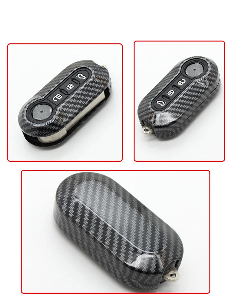 3 Buttons Carbon ABS Car  Folding Key Case Cover for Fiat Ducato 500 500L Panda Grande Punto Lancia Musa Remote Key Shell