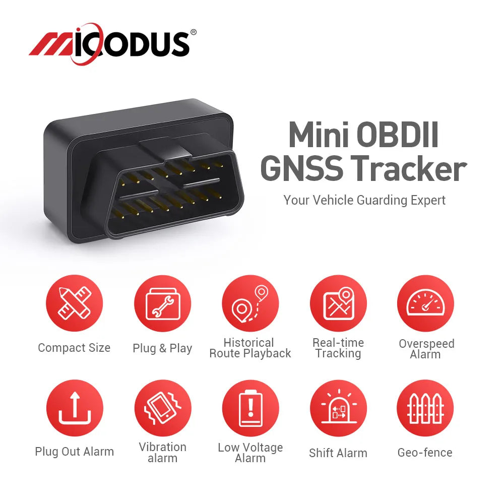 MiCODUS OBD GPS Tracker MV66 Moniteur vocal Mini GPS Tracker en temps réel pour appareil de suivi de voiture Shake Move Alert Geofence Application gratuite