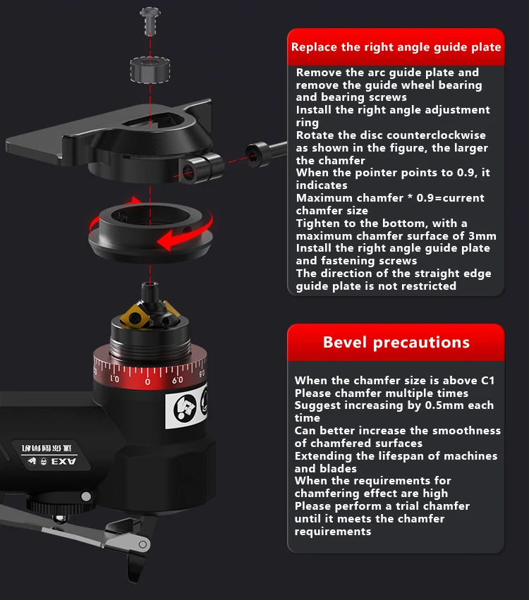 AOCKE AX311S Pneumatic Chamfering Machine Portable 45 Degree Chamfer Machine Metal Trimming 45° Arc Beveling Machine Air Tools