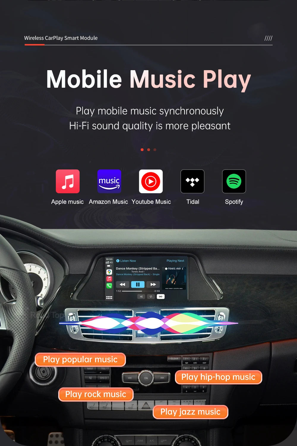 Road Top Wireless CarPlay Android Auto for Mercedes Benz CLS W218 2011-2015 with Mirror Link AirPlay Rear Camera Functions