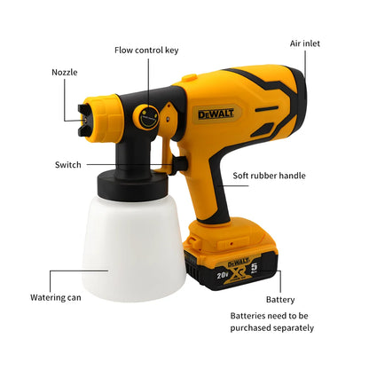 Pistol electric de vopsea cu pulverizare DEWALT 800ML Pulverizator de vopsea fără fir Pulverizator electric de vopsea Unelte electrice pentru vopsit pentru baterie de 18V