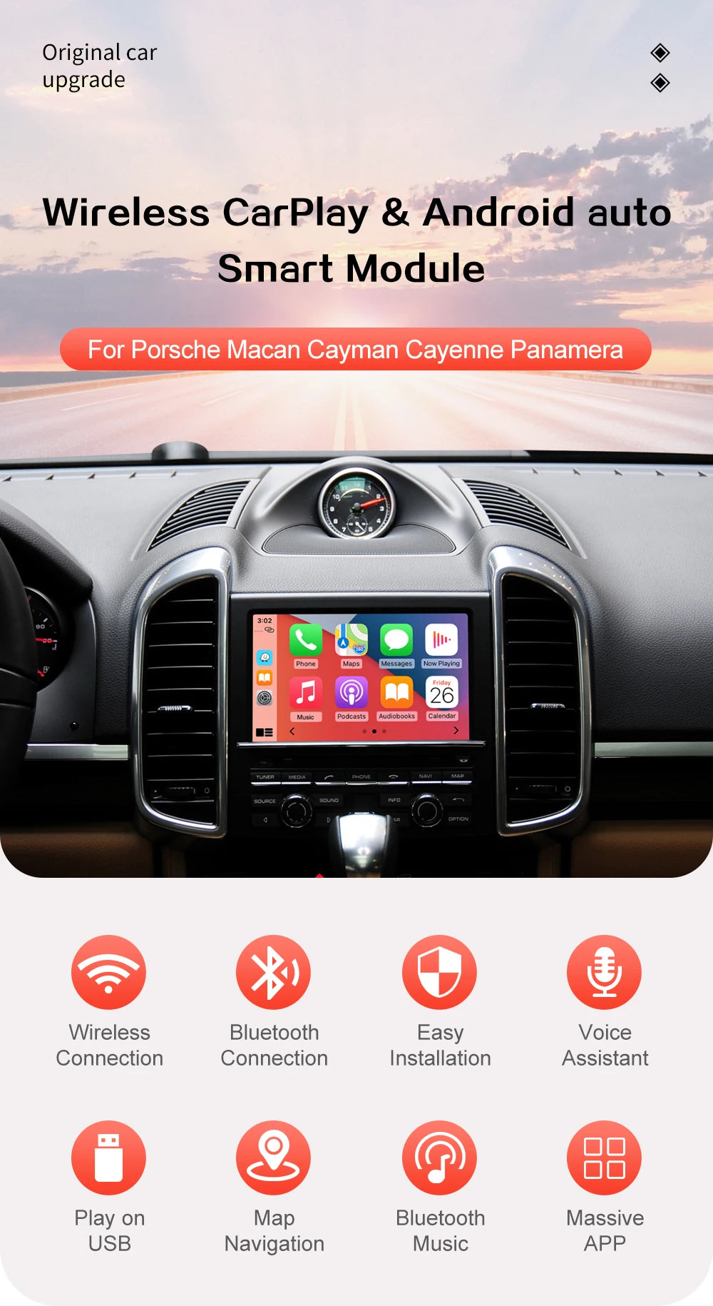 Wireless CarPlay pentru Porsche Macan Cayman Cayenne Panamera Android Auto Mirror Link Funcția de accesorii AirPlay