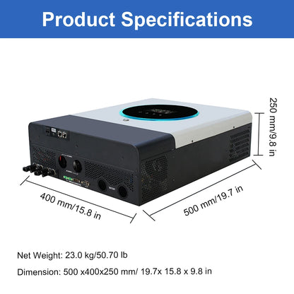 Onduleur solaire hybride à double entrée MPPT PV 11 kW 48 V CC 230 V CA à onde sinusoïdale pure Contrôleur de charge 150 A intégré Jusqu'à 6 unités en parallèle