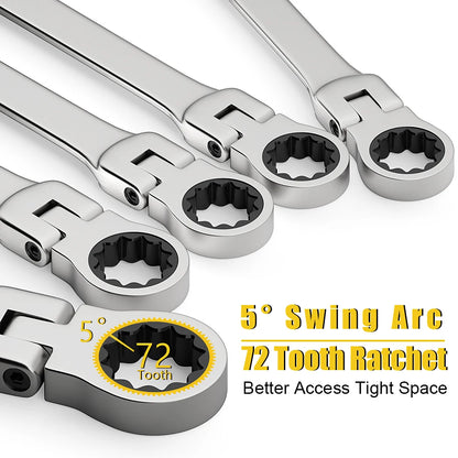 Ratcheting Combination Wrench Set, 6-23mm Metric Flex Head Ratcheting Wrench, Chrome Vanadium Steel Spanner with Bag