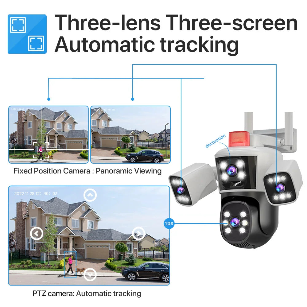 Linook12MP 6K 3 lenses waterproof CCTV outdoor WIFI phone network camera PTZ 360 intelligent camera security protection camera