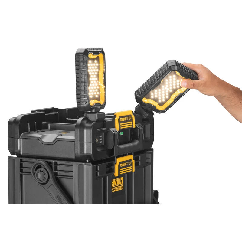 DEWALT DWST08061 2.0 TOUGHSYSTEM Lumină de lucru reglabilă cu depozitare 2 în 1 cu capete LED Cutie compactă de depozitare