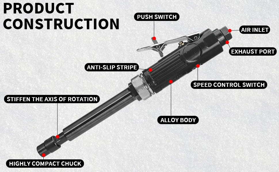 Slefuire pneumatică cu matriță lungă de 1/4" 22000 rpm Slefuire profesională pentru sculptură utilizată pentru sculptarea reparațiilor de anvelope