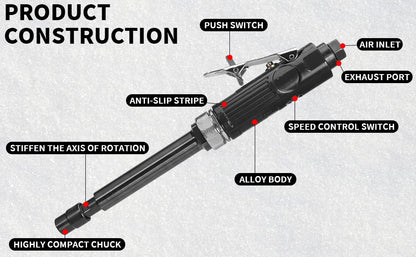 Slefuire pneumatică cu matriță lungă de 1/4" 22000 rpm Slefuire profesională pentru sculptură utilizată pentru sculptarea reparațiilor de anvelope