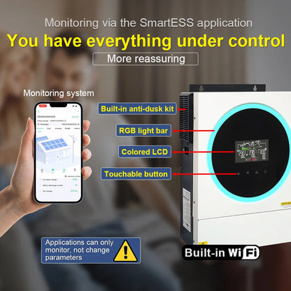 4KW Off Grid Hybrid Solar 24VDC la 230VAC Wi-Fi încorporat cu 120A MPPT Controller solar de încărcare Invertor solar hibrid