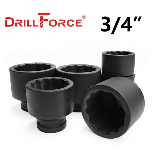 Drillforce 17-50mm Impact Pneumatic Socket Driver Torx Head 12 Point 3/4" Adapter Car Auto Truck Tire Wrench Repair Tool