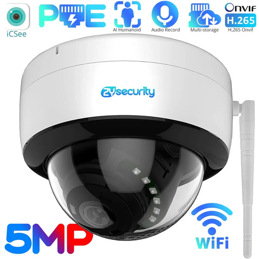 5MP WiFi PoE Dome Cameră IP de interior H.265 AI Human Detect Cloud Storage Înregistrare audio Lentilă de 2,8 mm Cameră de supraveghere CCTV de securitate