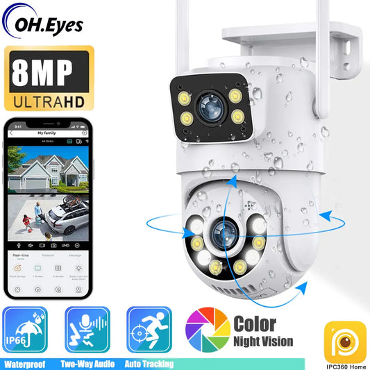 Caméra PTZ Wifi 4K 8MP Extérieure 4MP Double Objectif Double Écran Suivi Automatique Caméra IP CCTV Audio Vidéo Surveillance P2P IPC360 Maison