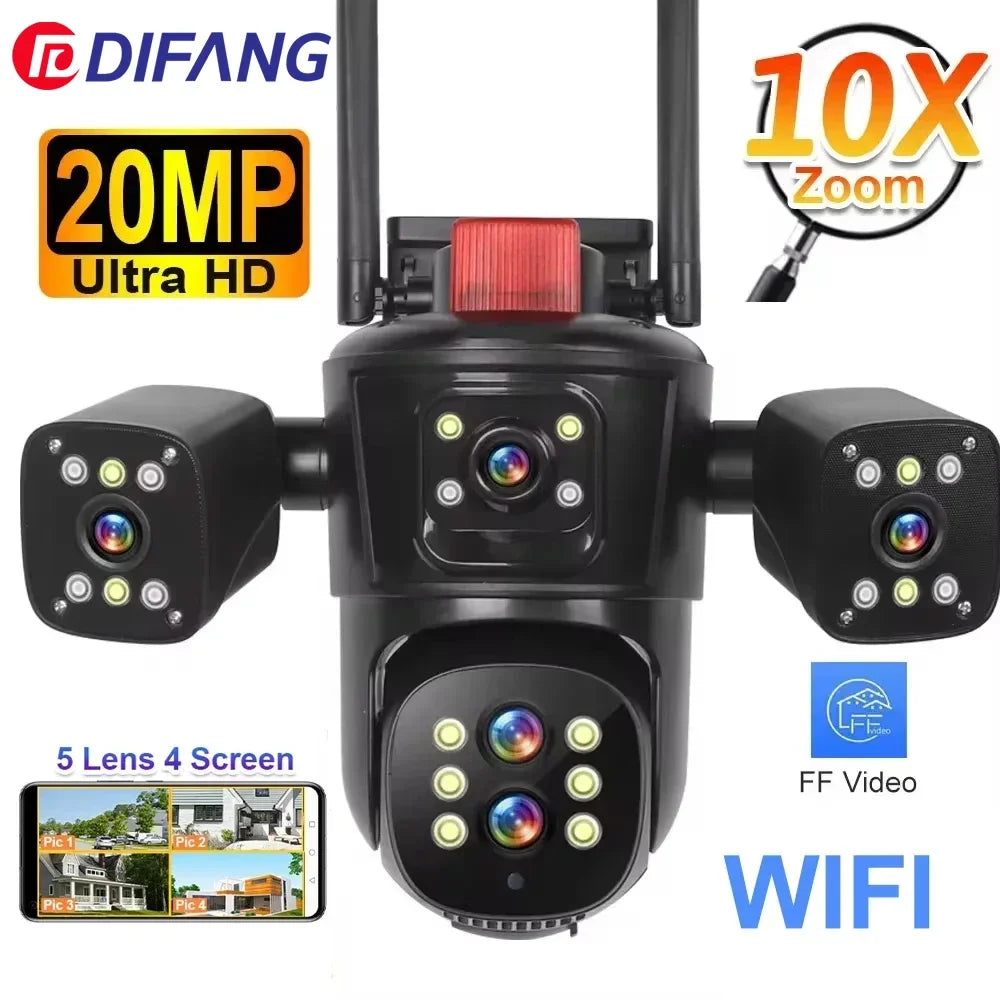 Caméra réseau WiFi 20MP 10K sans fil extérieur 10X Zoom quatre écrans cinq objectifs PTZ suivi automatique caméra de sécurité étanche CCTV