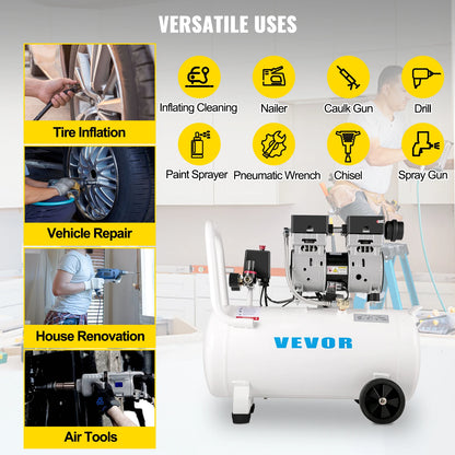 VEVOR 750W Air Compressor Quiet Oil-Free Air Compressor Portable Air Compressor W/50L Steel Tank for Home Repair/Tire Inflation