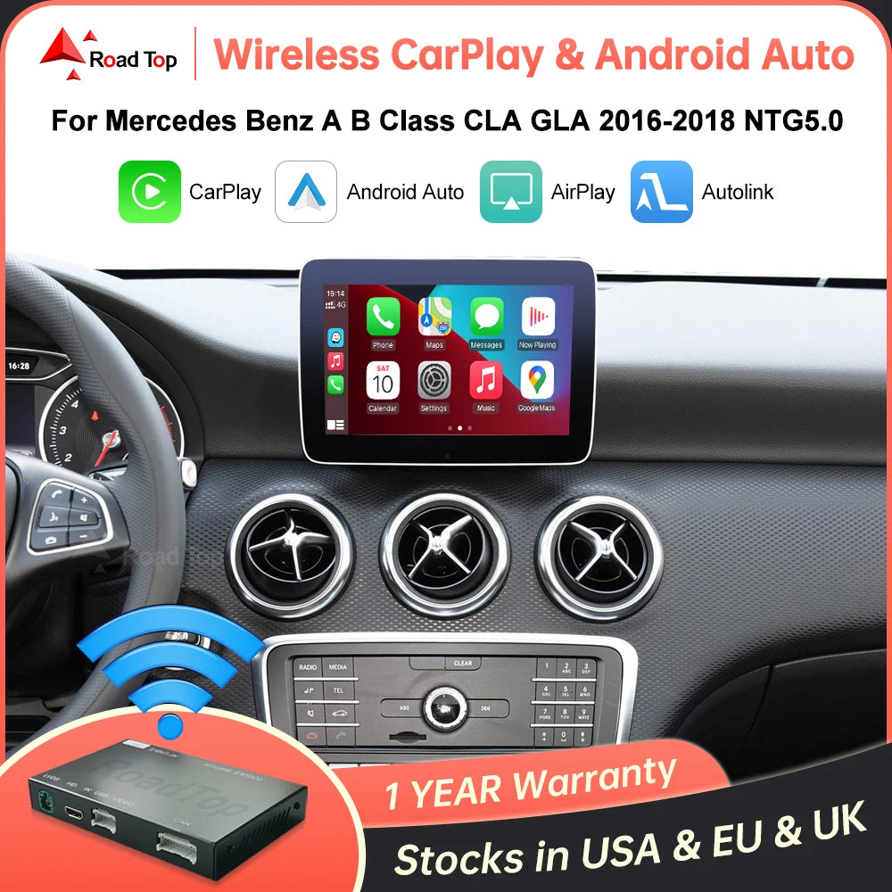 Road Top Wireless CarPlay for Mercedes Benz A B Class W176 W246 GLA CLA 2016-2018 with Android Auto Mirror Link AirPlay Function