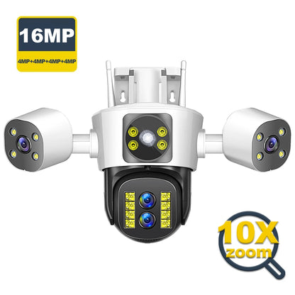 Cameră de securitate 8K 16MP WiFi Zoom 10X Ecrane triple cu patru lentile Cameră PTZ în aer liber Urmărire automată Camere de supraveghere video CCTV