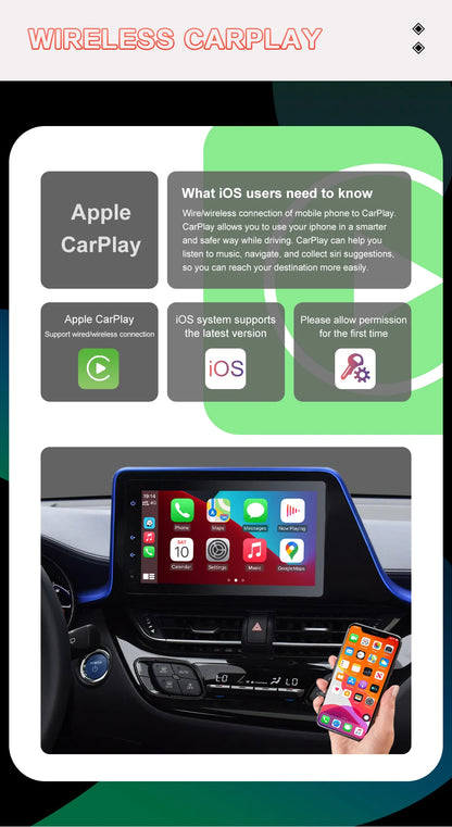 Carplay sans fil Android Auto pour Toyota 2014-2019 Tundra/Highlander/Tacoma/4Runner/Prius/Land Cruiser/Avalon/CH-R/Sienna