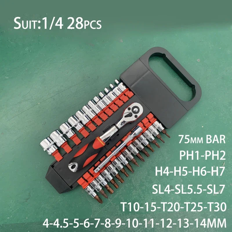 Crv Quick Release Reversible Ratchet Socket Wrench Set Tools with Hanging Rack 1/4"3/8''1/2'' Drive 6.35mm 10mm 12.5mm