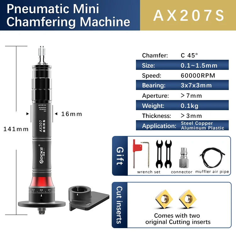 Mini mașină pneumatică portabilă de teșit cu arc de 45 de grade Mașină de tăiat teșit manual pentru debavurarea metalelor 0,1 ~ 0,9 mm