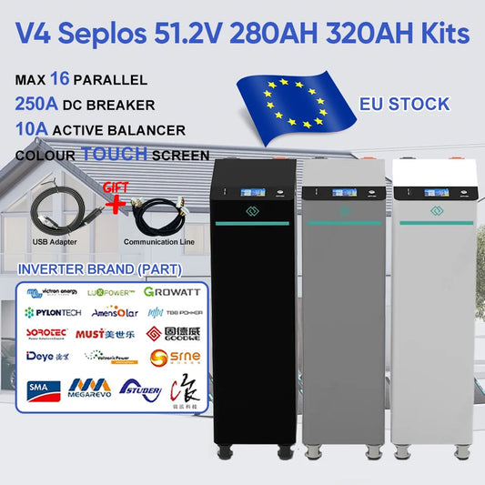 Poland Stock V4 Seplos Lifepo4 Battery Kits With 10A Active Balancer 51.2V 280AH 304AH 314AH Home Solar Free Shipping EU