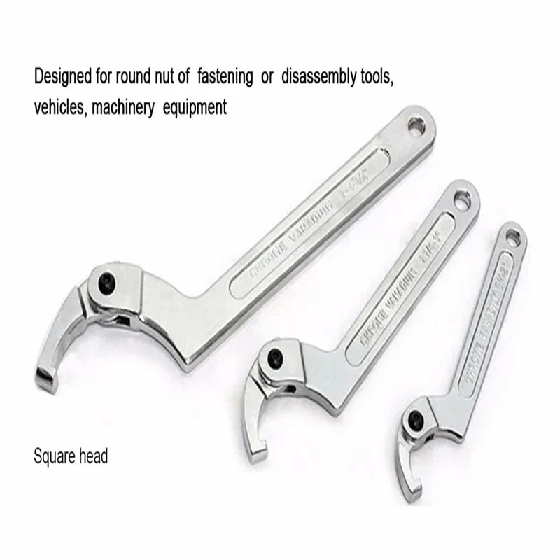 Adjustable Wrench Hook 19-51/32-76/51-120mm Hand Tools Spanner Square/Round Head CR-V Spanner Key for Round Bolt Hand Tools