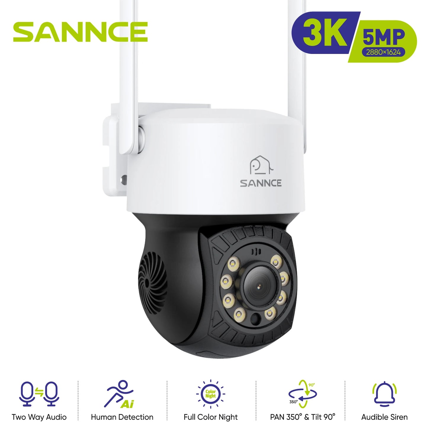 SANNCE 5MP Cameră de supraveghere video Sistem WIFI Voce bidirecțională 128G Card TF Alarma de detectare umană Versiune de noapte plină color