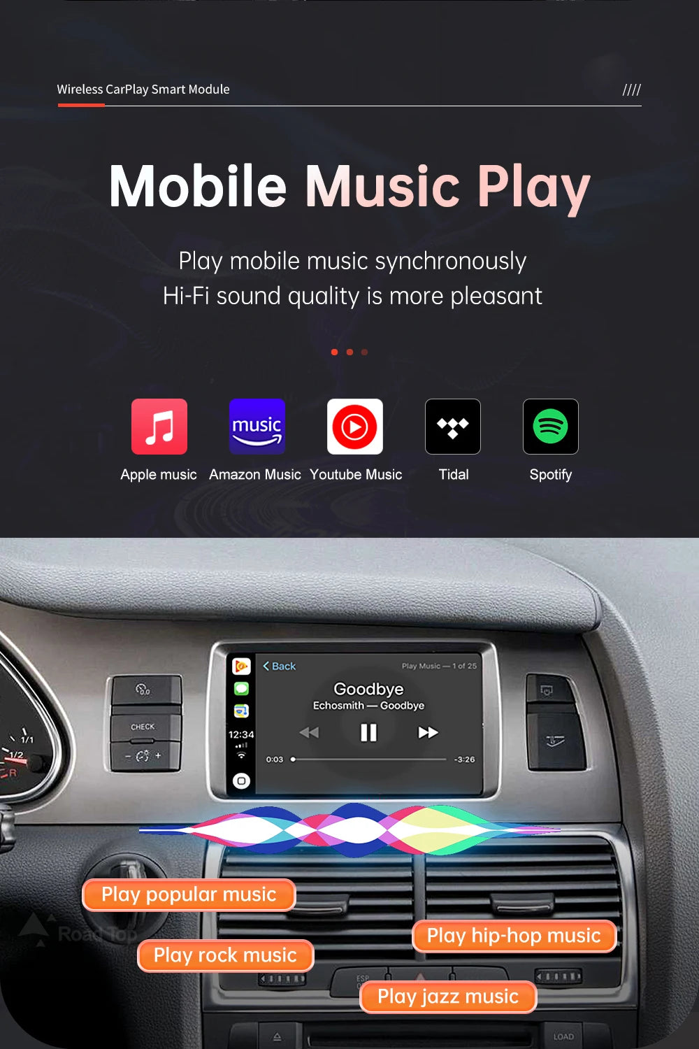 Road Top Wireless CarPlay Android Auto Interface For Audi Q7 2010-2015 with AirPlay Mirror Link Car Play Functions