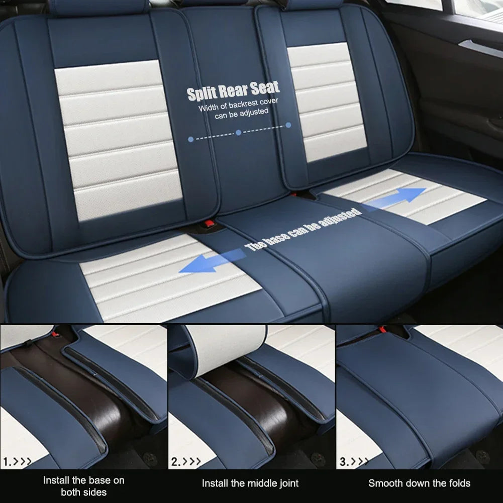 Full Set Car Seat Covers PU Leather Front&Rear Split Bench Protector Four Season Universal Fit Most Car SUV Car Accessories