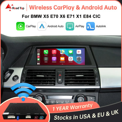 Road Top CarPlay sans fil pour BMW X5 E70 X6 E71 2011-2013 X1 E84 2009-2015 CIC avec Android Auto Mirror Link Fonctions AirPlay