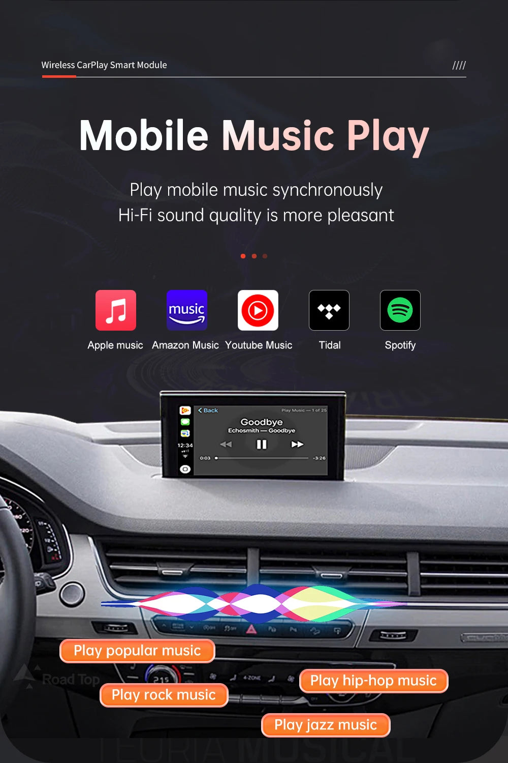 Road Top Wireless CarPlay Android Auto for Audi Q7 2016-2019 with Mirror Link AirPlay Reverse Camera Car Play Functions