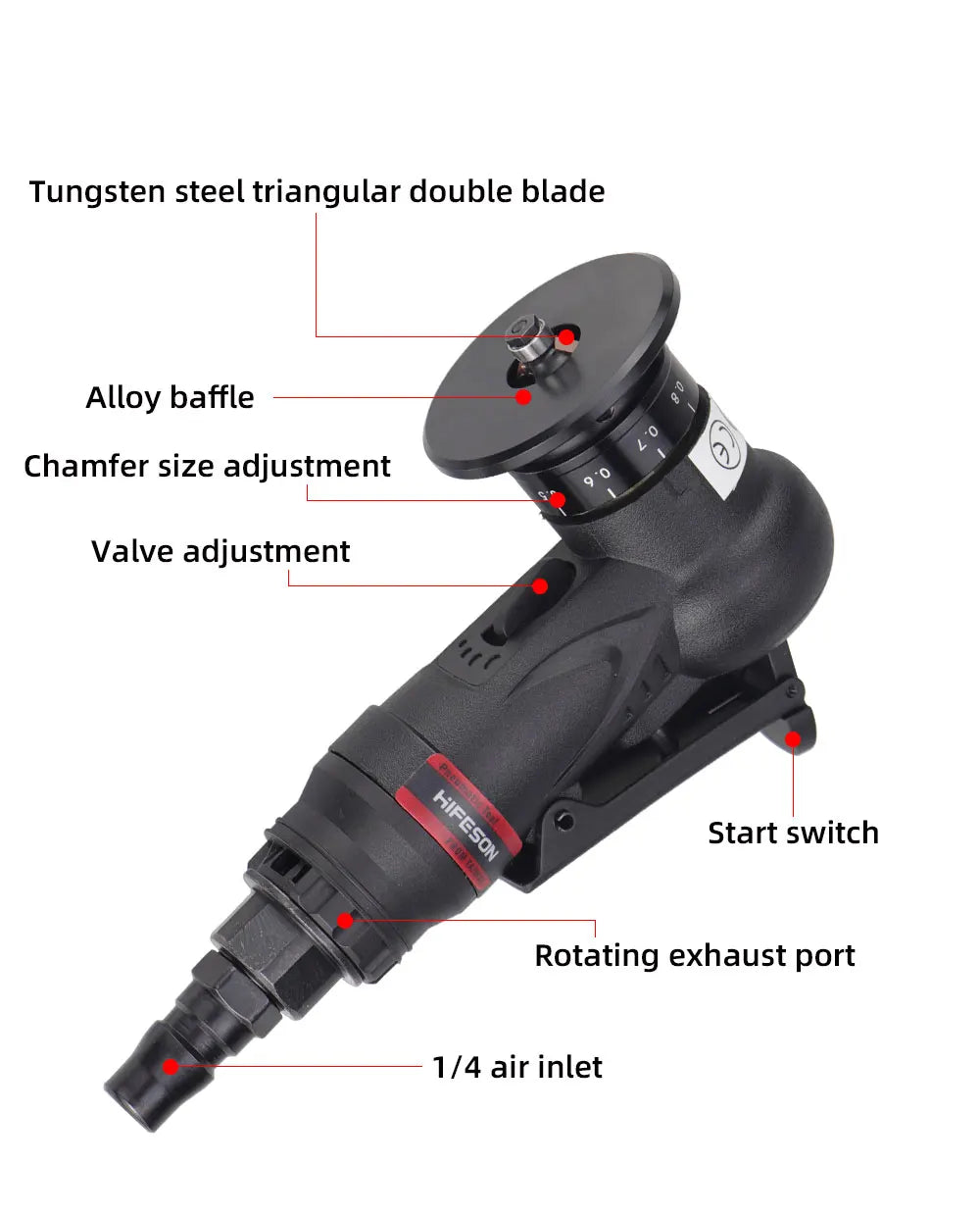 Pistol de teșire pneumatic HIFESON Instrument de teșire Mini polizor cu aer Debavurat Teșit Mașină de tăiat pentru repararea metalelor 30000RPM