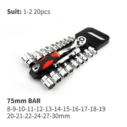 Crv Quick Release Reversible Ratchet Socket Wrench Set Tools with Hanging Rack 1/4"3/8''1/2'' Drive 6.35mm 10mm 12.5mm