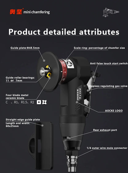 AOCKE Pneumatic Chamfering Gun Chamfering Tool Air Mini Grinder Deburring Beveling Trimming Machine For Metal Repair 30000RPM